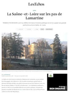 Article du Journal Les Échos évoquant les périodes passées à Saint-Point par Lamartine